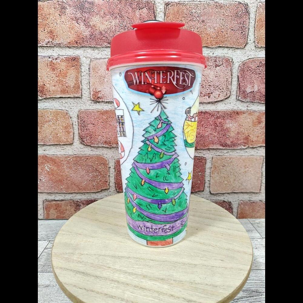 Kings Dominion Winterfest Whirley Insulated 16oz Cup With Red Lid Made In USA